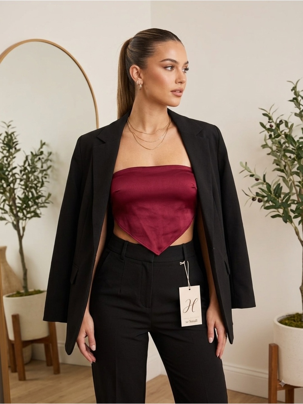 Hazel Boutique Burgundy Satin Wrap Top
